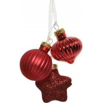 Vánoční dekorace Vánoční Baňky skleněné vánoční ČERVENÉ ZLATÉ různé tvary na stromeček 3ks 4cm