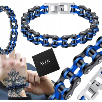 Náramek PÁNSKÝ NÁRAMEK ŘETĚZ KOLO OCELOVÝ MODRÝ ČERNÝ JAKO DÁREK 20