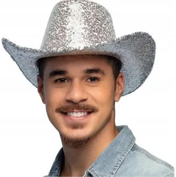 Karnevalový kostým Kovbojský klobouk Rodeo stříbrný Divoký západ párty kostým