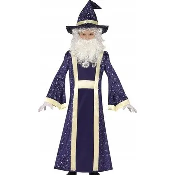 Karnevalový kostým KOSTÝM CHLAPECKÝ MALÝ KOUZELNÍK TMAVĚ MODRÝ MAGIK PŘEVLEK HALLOWEEN 128