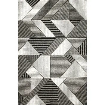 Koberec KOBEREC MĚKKÝ GEOMETRICKÝ VZOR VYŘEZÁVANÝ PÁSKY LINIE ŠEDÝ AMELIA 140x190 cm