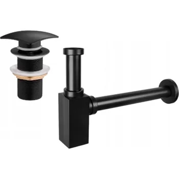 Sifon Mexen příslušenství, Čtvercový umyvadlový sifon se zátkou click-clack, bez přepadu, černá, 7991660-70