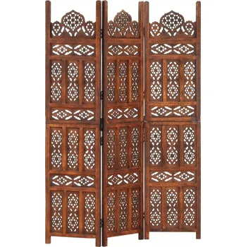 Paraván zahrada-XL Ručně vyřezávaný 3dílný paraván hnědý 120x165 masivní mangovník 285324