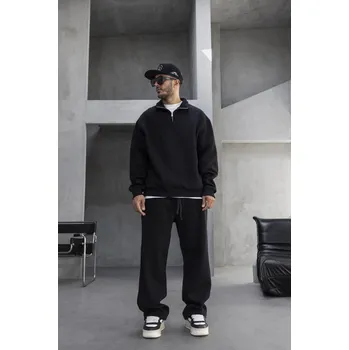 Black Island Pánská černá tepláková souprava s polozipem Velikost: XL