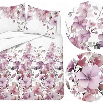 Povlečení SATÉNOVÉ POVLEČENÍ 220/200 DETEXPOL 100% BAVLNA Domácí satén Fialové květy