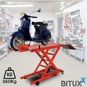 Hever Nůžkový hydraulický zvedák 360 kg pro motocykly s nájezdovou rampou a aretací kola M19723