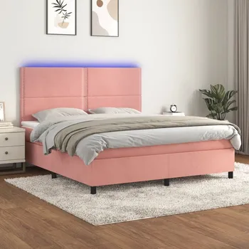 Postel vidaXL Box spring postel s matrací a LED 180x200 cm samet [3136077] Barva: Růžová