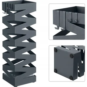 Stojan na deštník Stojak na parasole ażurowy Stojan na deštníky s odkapávačem Loft ŠEDÝ + Háčky