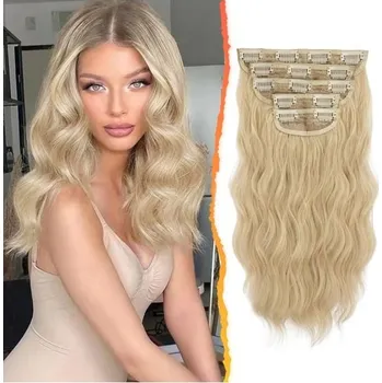 Barva na vlasy BARSDAR Clip in prodloužení, 35 cm Vlnité blond vlasy Prodloužení Clip in 5 kusů Silný přírodní