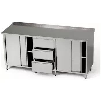 Dílenský stůl Nerezový pracovní stůl se 2 skříňkami a 3 zásuvkami 280x60x85 cm | FORGAST