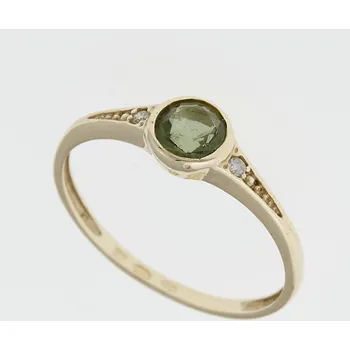 Prsten My Moldavite Zlatý prsten s vltavínem a zirkony 3144-15279 58 mm