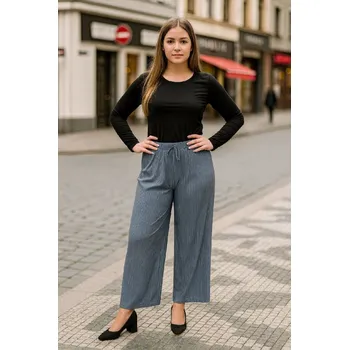 Dámské kalhoty Dámské plisované volné kalhoty 911-101 - tm. šedé-Sale