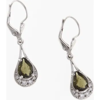 Náušnice My Moldavite Stříbrné náušnice s vltavíny a zirkony 2064-4