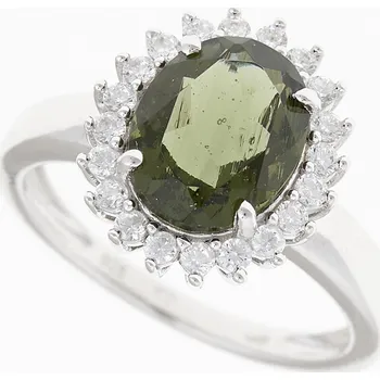 Prsten My Moldavite Stříbrný prsten s vltavínem a zirkony R05-13768 60 mm