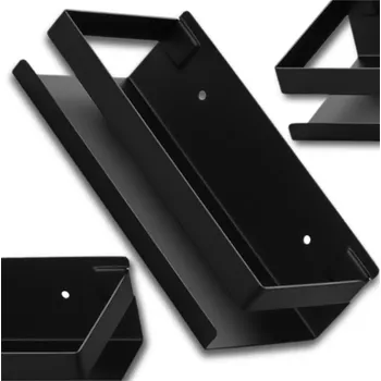 Koupelnový nábytek Černá závěsná polička do kuchyně a koupelny, nerezová ocel, 40x10x5,8 cm