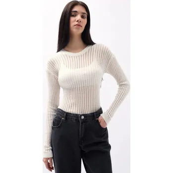 Dámská halenka Black Fashion Ecru žebrovaná transparentní blůza Velikost: L