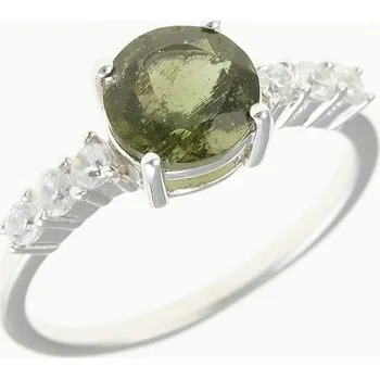 Prsten My Moldavite Stříbrný prsten s vltavínem a zirkony 434Z-14605 58.5 mm