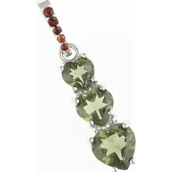 Přívěsek My Moldavite Stříbrný přívěsek s vltavínem a granáty - srdce 228G-14060