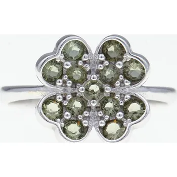 Prsten My Moldavite Stříbrný prsten s vltavíny - čtyřlístek 3011-4654 54 mm