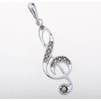Přívěsek My Moldavite Stříbrný přívěsek s vltavíny - houslový klíč 1172
