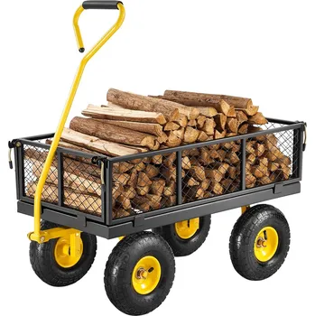 Zahrada Vevor Zahradní vozík ocelový 500 lbs, 10" kola, síťové boky, 180° rukojeť