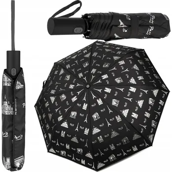 Skládací deštník Dámský automatický velký deštník s pouzdrem černý