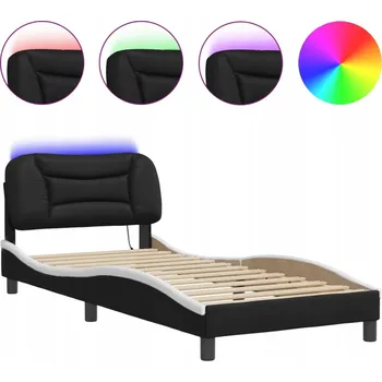 Postel Rám postele s LED podsvícením, černo-bílý, 218 x 95 x 74,5 cm