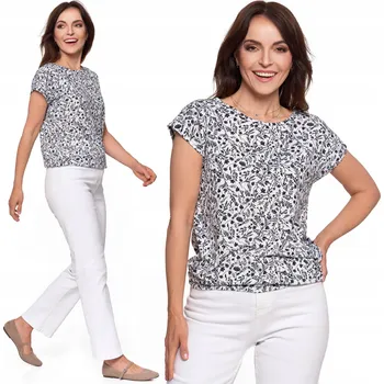 Dámská košile DÁMSKÁ BLŮZKA S KRÁTKÝM RUKÁVEM S KVĚTINOVÝM VZOREM PLUS SIZE MORAJ BÍLÁ XXL