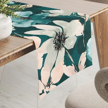 ubrus Sametový běhoun na stůl Tamara TMR-027 Velké květy na tmavě zeleném 20x120 cm
