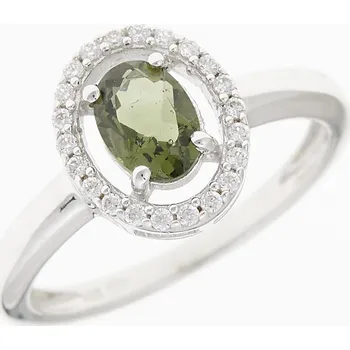 Prsten My Moldavite Stříbrný prsten s vltavínem a zirkony R01-12874 52.5 mm