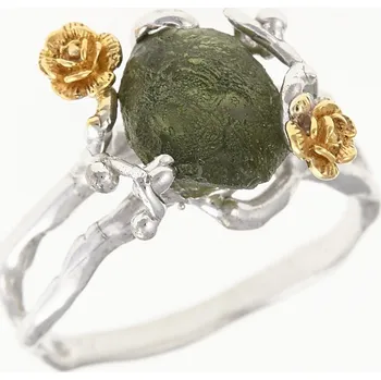 Prsten My Moldavite Stříbrný prsten s přírodním vltavínem 24-003-9754 60 mm