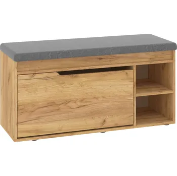 Botník Slevadoma Botník B-04A se sedákem Barva: Dub tacho, Materiál: koženka - šedá