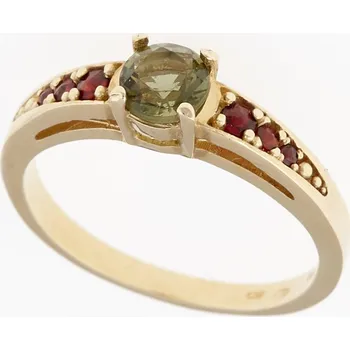 Prsten My Moldavite Zlatý prsten s vltavínem a granáty 3038 53.5 mm