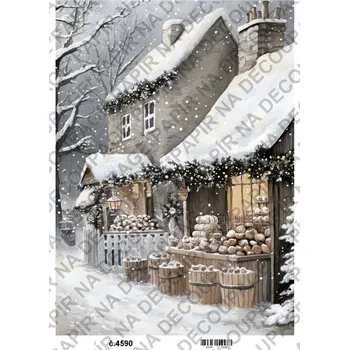 Umělecký papír Rýžový a soft papír na decoupage - Zimní vintage šedobéžová - KB4590 Materiál: Soft, Rozměr: A4