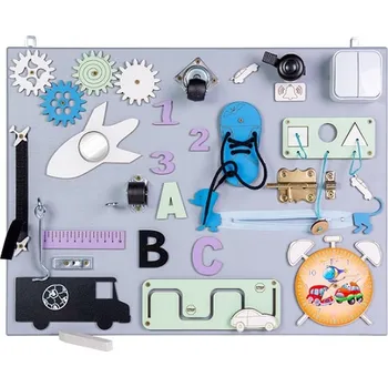 Dřevěná hračka Activity board Dřevěná manipulační deska 50 x 37,5 cm, modrá