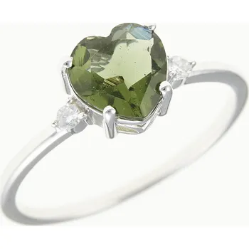 Prsten My Moldavite Stříbrný prsten s vltavínem a zirkony - srdce 110Z-14573 59.5 mm