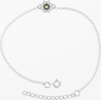 Náramek My Moldavite Stříbrný náramek s vltavíny a zirkony 4071-1 17 cm