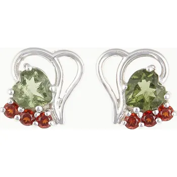 Náušnice My Moldavite Stříbrné náušnice s vltavíny a granáty 414G-2