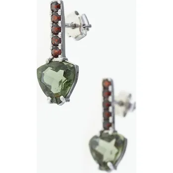 Náušnice My Moldavite Stříbrné náušnice s vltavíny a granáty 239G