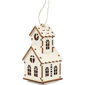 Vánoční dekorace Kúzlo dreva Střední domeček Kostelík s věžičkou