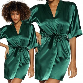 Dámský župan Saténový ŽUPAN ŽUPAN DKAREN 90 M / 38 Tmavě zelená