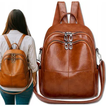 Kabelka DÁMSKÝ MĚSTSKÝ BATOH HNĚDÝ PROSTORNÝ Pásek přes rameno Kabelka ŠKOLNÍ 2v1