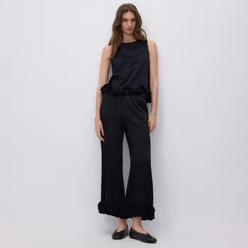 Dámské kalhoty Reserved - Viskózové kalhoty s volánky - černý - 906HU-99X - 906HU-99X-XL