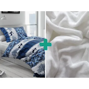 Povlečení Textilomanie 2x povlečení mikroplyš VÁNOČNÍ SOBI modré + prostěradlo mikroplyš SOFT 180x200 cm bílé 140 x 200, 70 x 90 cm zipový uzávěr