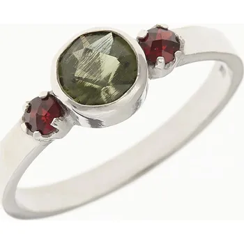 Prsten My Moldavite Stříbrný prsten s vltavínem a granáty 2368-5058 60 mm