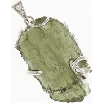 Přívěsek My Moldavite Stříbrný přívěsek s přírodním vltavínem a zirkony 10217-12428