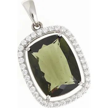 Přívěsek My Moldavite Stříbrný přívěsek s vltavínem a zirkony P012-12763