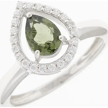 Prsten My Moldavite Stříbrný prsten s vltavínem a zirkony R08-12923 52 mm
