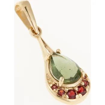 Přívěsek My Moldavite Zlatý přívěsek s vltavínem a granáty 1064-8555