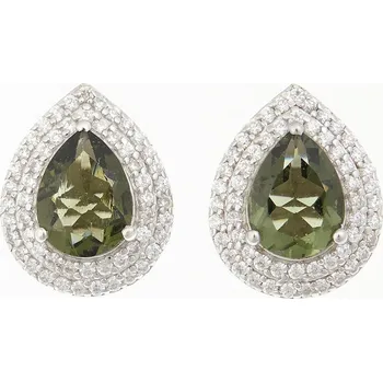 Náušnice My Moldavite Stříbrné náušnice s vltavínem a zirkony 997